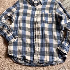 Mens J Crew 100% Cotton Flannel Slim Shirt Button Down Size Large Plaid Blue